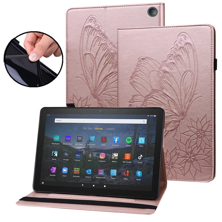 For Amazon Kindle Fire HD 10 / 10 Plus 2021 Big Butterfly Embossed Leather Tablet Case(Rose Gold) - Amazon by PMC TechLife | Online Shopping South Africa | PMC TechLife | Buy Now Pay Later Mobicred