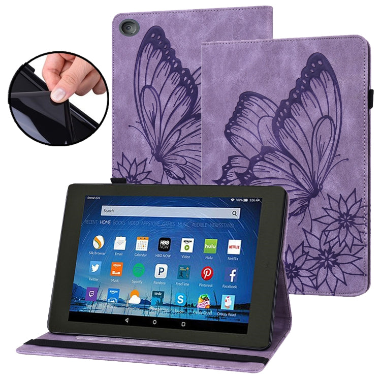 For Amazon Kindle Fire HD 10 2019 / 2017 Big Butterfly Embossed Smart Leather Tablet Case(Purple) - Amazon by PMC TechLife | Online Shopping South Africa | PMC TechLife | Buy Now Pay Later Mobicred