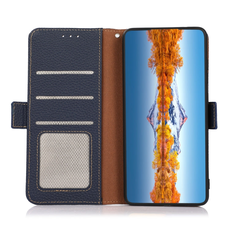 For Nokia C200 KHAZNEH Side-Magnetic Litchi Genuine Leather RFID Phone Case(Blue) - Nokia Cases by PMC TechLife | Online Shopping South Africa | PMC TechLife | Buy Now Pay Later Mobicred