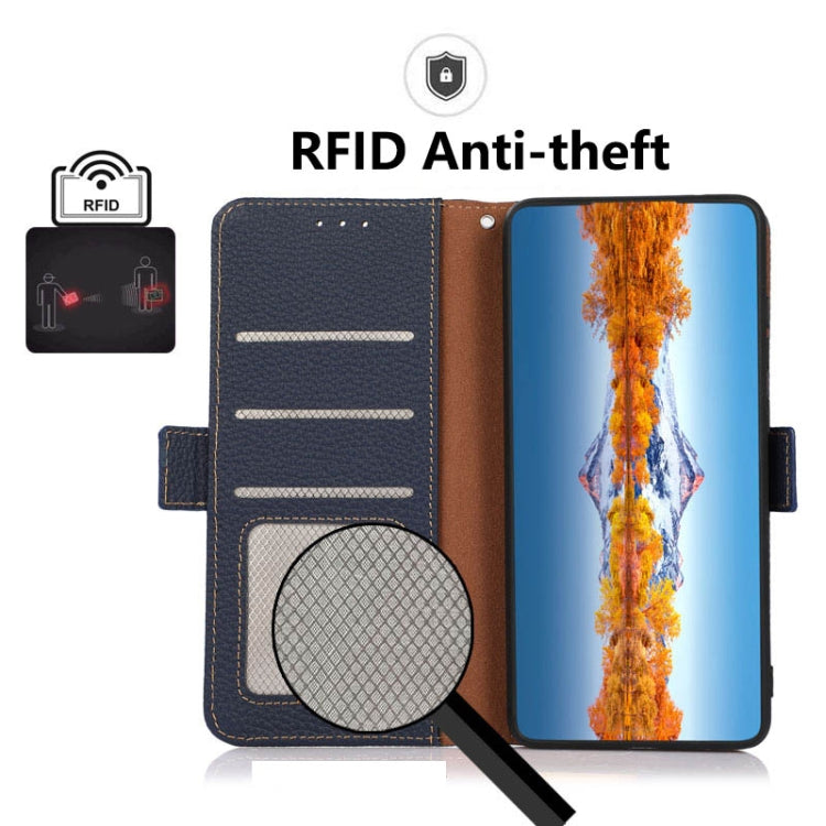 For Nokia C200 KHAZNEH Side-Magnetic Litchi Genuine Leather RFID Phone Case(Blue) - Nokia Cases by PMC TechLife | Online Shopping South Africa | PMC TechLife | Buy Now Pay Later Mobicred