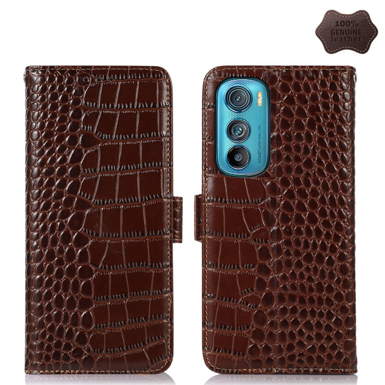 For Motorola Edge 30 5G Crocodile Top Layer Cowhide Leather Phone Case(Brown) - Motorola Cases by PMC TechLife | Online Shopping South Africa | PMC TechLife | Buy Now Pay Later Mobicred