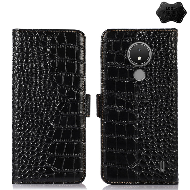 For Nokia C21 Crocodile Top Layer Cowhide Leather Phone Case(Black) - Nokia Cases by PMC TechLife | Online Shopping South Africa | PMC TechLife | Buy Now Pay Later Mobicred