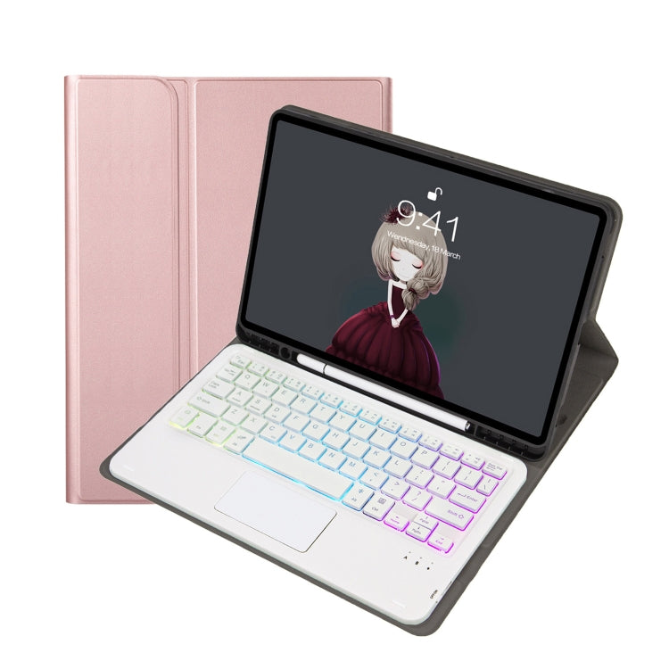 For Samsung Galaxy Tab S8 / S7 A700B-AS Lambskin Texture Backlight Bluetooth Keyboard Leather Tablet Case(Rose Gold) - Samsung Keyboard by PMC TechLife | Online Shopping South Africa | PMC TechLife