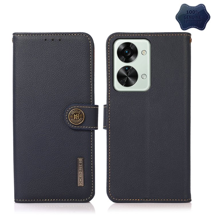 For OnePlus Nord 2T 5G KHAZNEH Custer Texture RFID Genuine Leather Phone Case(Blue) - free shipping - PMC TechLife - Order now!