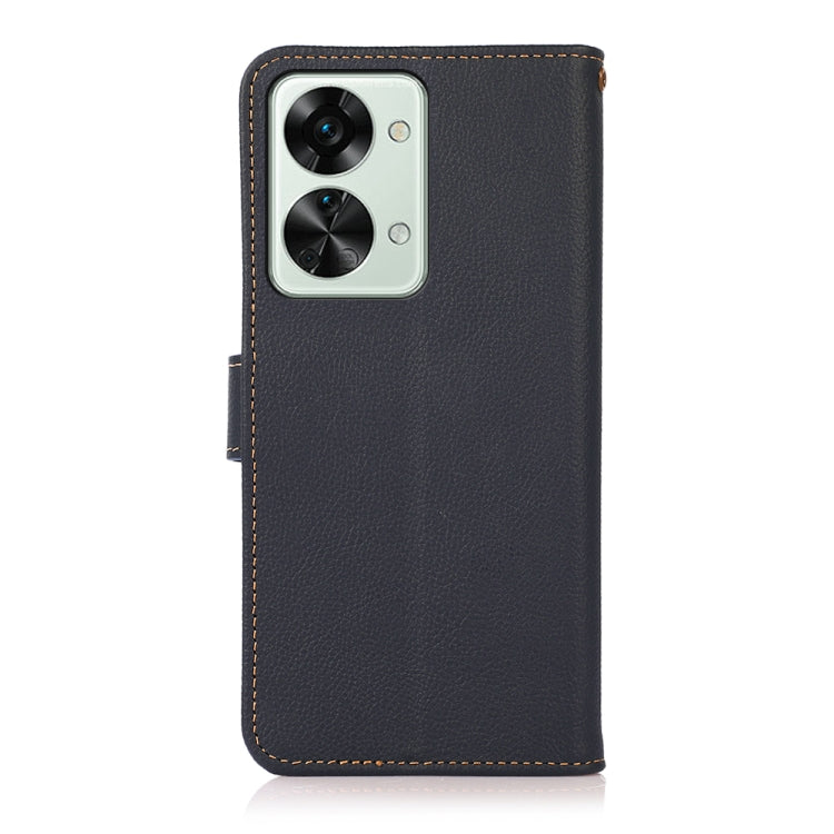 For OnePlus Nord 2T 5G KHAZNEH Custer Texture RFID Genuine Leather Phone Case(Blue) - free shipping - PMC TechLife - Order now!