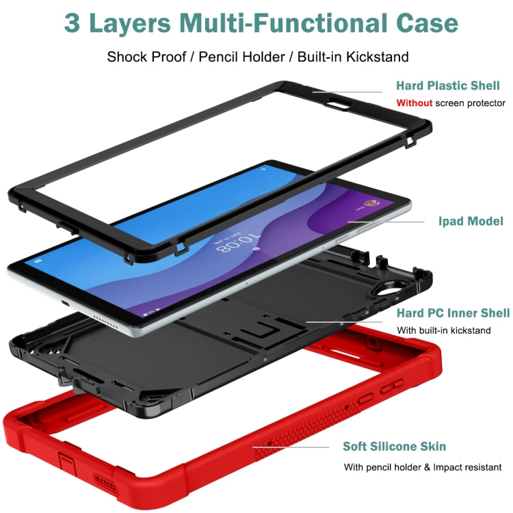 For Lenovo Tab M10 HD Silicone + PC Holder Shockproof Tablet Case(Red+Black) - Lenovo by PMC TechLife | Online Shopping South Africa | PMC TechLife | Buy Now Pay Later Mobicred