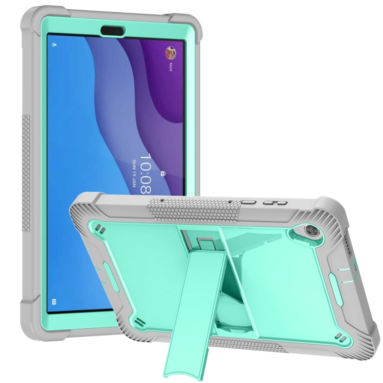 For Lenovo Tab M10 HD Silicone + PC Holder Shockproof Tablet Case(Grey+Mint Green) - Lenovo by PMC TechLife | Online Shopping South Africa | PMC TechLife | Buy Now Pay Later Mobicred