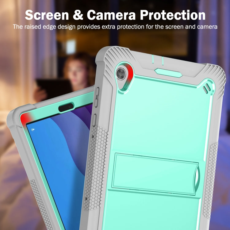For Lenovo Tab M10 HD Silicone + PC Holder Shockproof Tablet Case(Grey+Mint Green) - Lenovo by PMC TechLife | Online Shopping South Africa | PMC TechLife | Buy Now Pay Later Mobicred