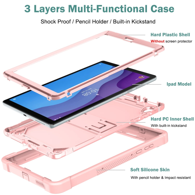 For Lenovo Tab M10 HD Silicone + PC Holder Shockproof Tablet Case(Rose Gold) - Lenovo by PMC TechLife | Online Shopping South Africa | PMC TechLife | Buy Now Pay Later Mobicred