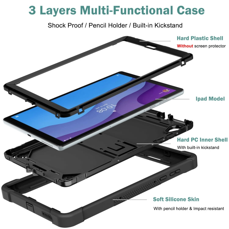 For Lenovo Tab M10 HD Silicone + PC Holder Shockproof Tablet Case(Black) - Lenovo by PMC TechLife | Online Shopping South Africa | PMC TechLife | Buy Now Pay Later Mobicred