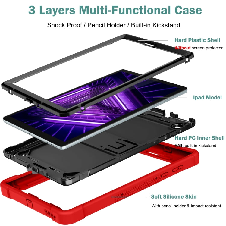 For Lenovo Tab M10 Plus X606 10.3 inch Silicone + PC Holder Shockproof Tablet Case(Red+Black) - Lenovo by PMC TechLife | Online Shopping South Africa | PMC TechLife | Buy Now Pay Later Mobicred
