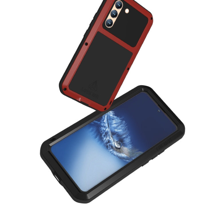 For Samsung Galaxy S22+ LOVE MEI Metal Shockproof Waterproof Dustproof Protective Phone Case with Glass(Red) - free shipping - PMC TechLife - Order now!