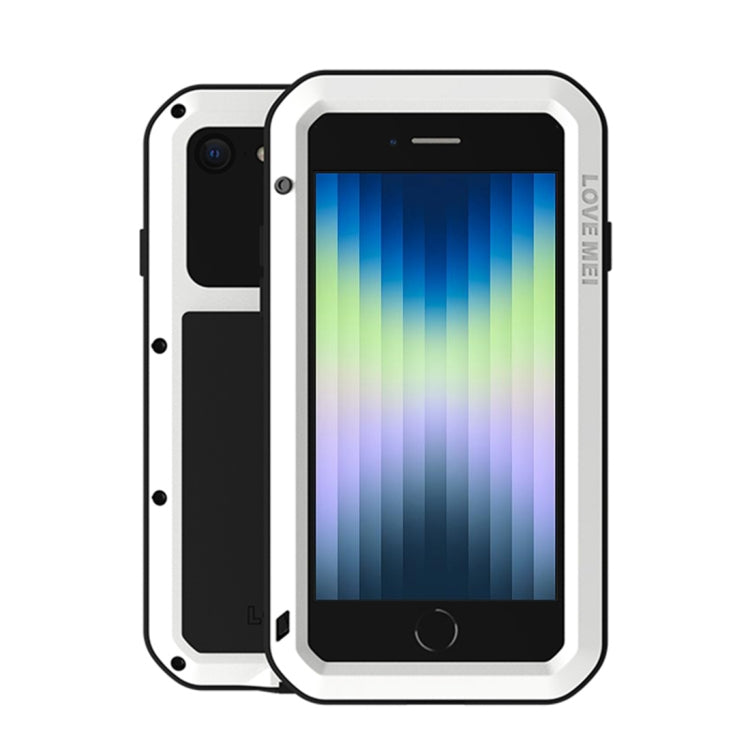 For iPhone SE 2022 / SE 2020 / 8 / 7 LOVE MEI Metal Shockproof Life Waterproof Dustproof Protective Phone Case with Glass(White) - iPhone SE 2022 / 2020 / 8 / 7 Cases by LOVE MEI | Online Shopping South Africa | PMC TechLife | Buy Now Pay Later Mobicred
