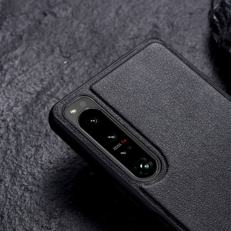 For Sony Xperia 1 III PC + Leather Texture Protective Phone Case with Metal Holder(Black) - Sony Cases by PMC TechLife | Online Shopping South Africa | PMC TechLife