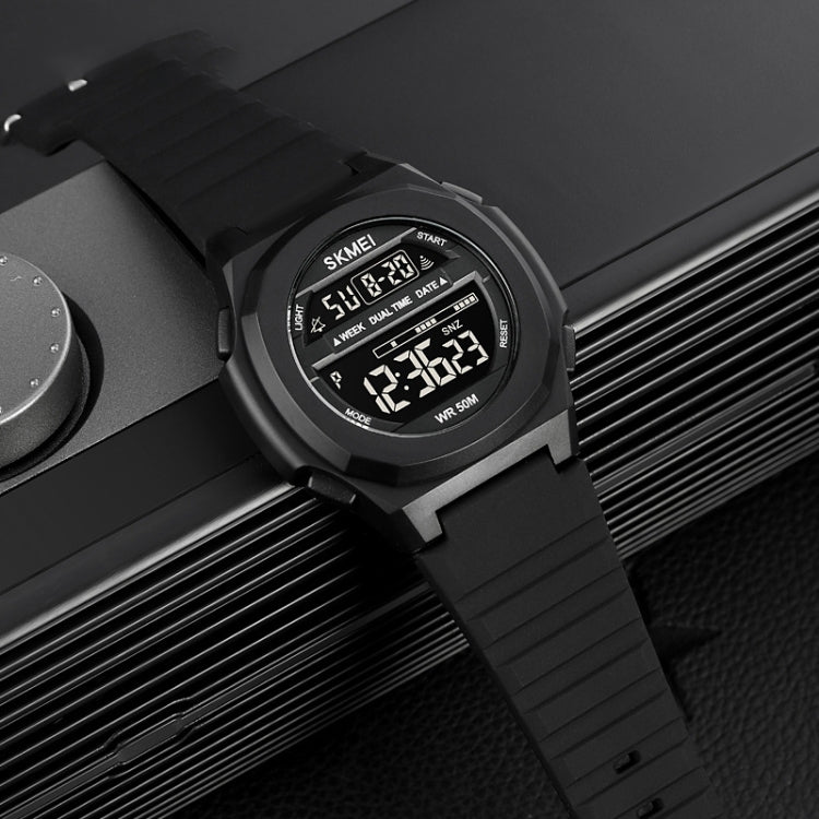 SKMEI 1821 Stainless Steel Buckle Silicone Strap Electronic Watch(Black and Black) - free shipping - PMC TechLife - Order now!