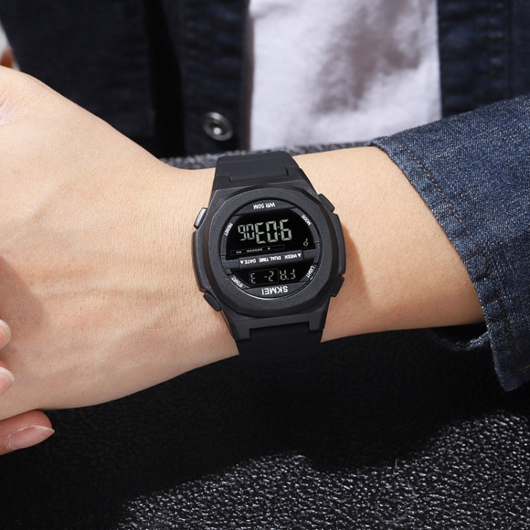 SKMEI 1821 Stainless Steel Buckle Silicone Strap Electronic Watch(Black and White) - free shipping - PMC TechLife - Order now!