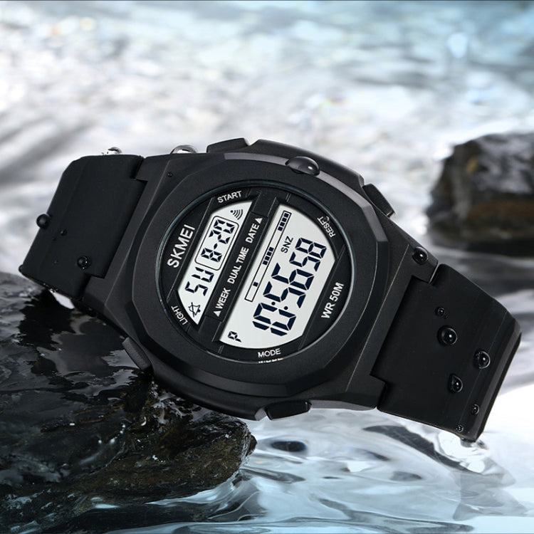 SKMEI 1821 Stainless Steel Buckle Silicone Strap Electronic Watch(Black and White) - free shipping - PMC TechLife - Order now!