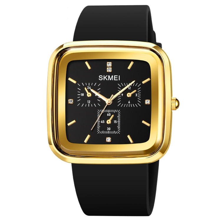 SKMEI 1902 Stainless Steel Buckle Silicone Strap Waterproof Quartz Watch(Gold + Black) - free shipping - PMC TechLife - Order now!