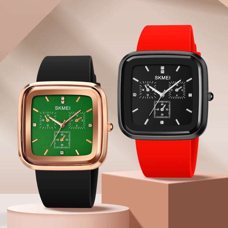 SKMEI 1902 Stainless Steel Buckle Silicone Strap Waterproof Quartz Watch(Black+Red) - free shipping - PMC TechLife - Order now!