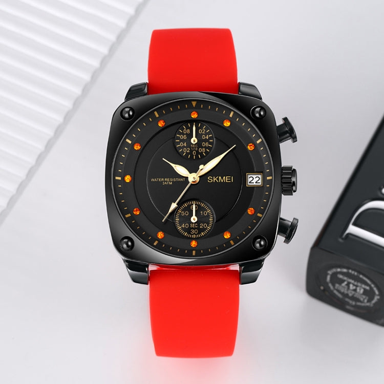 SKMEI 1903 Stainless Steel Buckle Silicone Strap Waterproof Quartz Watch(Red) - free shipping - PMC TechLife - Order now!