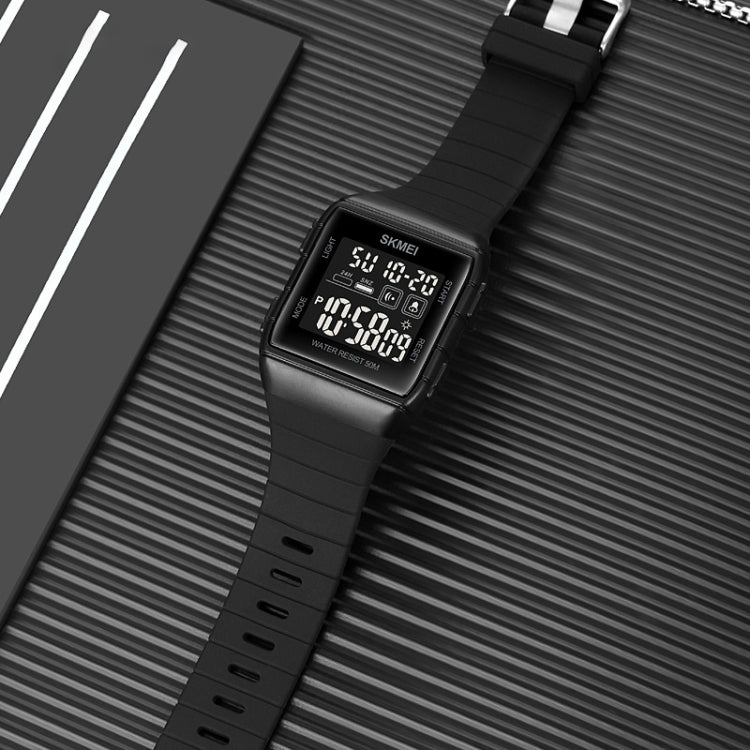 SKMEI 1960 Stainless Steel Buckle Silicone Strap Waterproof Electronic Watch(Black and White Machine) - free shipping - PMC TechLife - Order now!