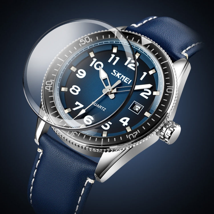 SKMEI 9232 Stainless Steel Buckle Glass Mirror Waterproof Resistant Quartz Watch(Silver Shell Blue Surface) - free shipping - PMC TechLife - Order now!
