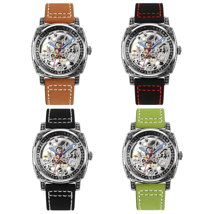 SKMEI 9271 Stainless Steel Buckle Leather Strap Waterproof Mechanical Watch(Black) - free shipping - PMC TechLife - Order now!