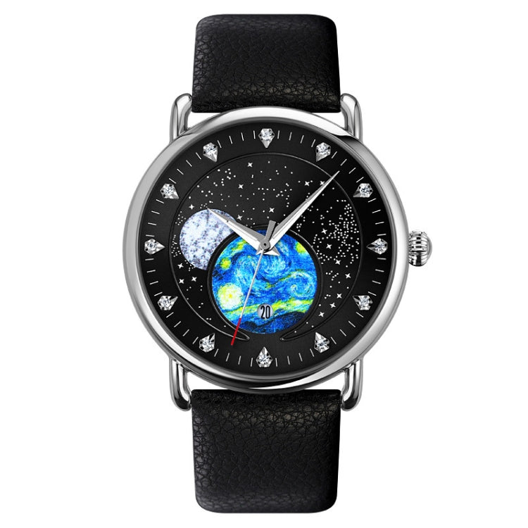 SKMEI 9283 Stainless Steel Buckle Glass Mirror Waterproof Quartz Watch, Shape:Leather Belt(Black) - free shipping - PMC TechLife - Order now!