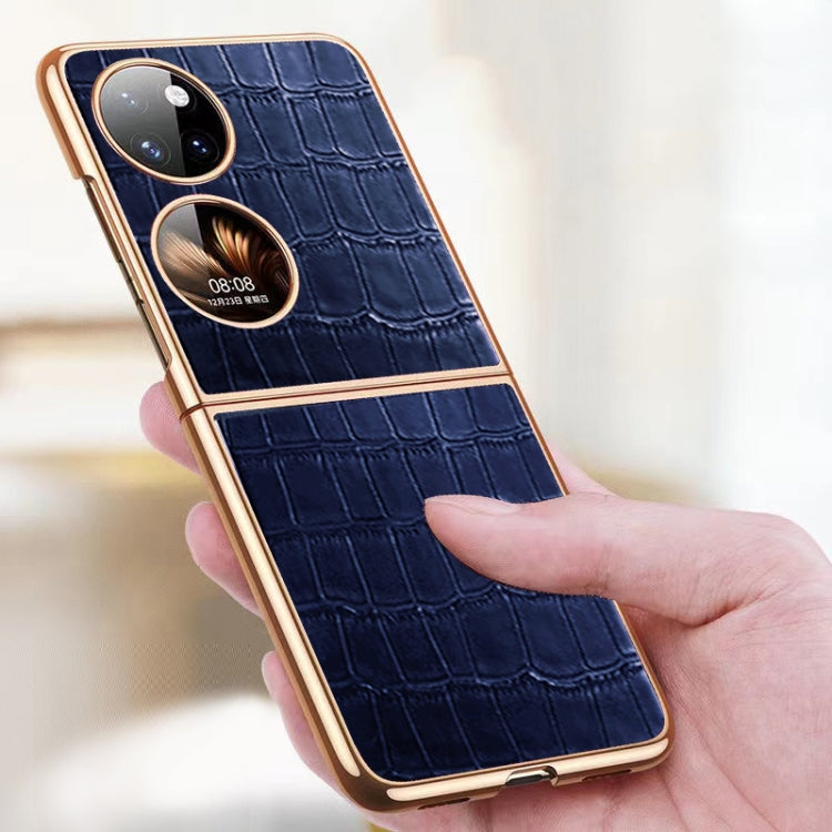 For Huawei P50 Pocket Genuine Leather Crocodile Texture Folding Phone Case(Brown) - Huawei Cases by PMC TechLife | Online Shopping South Africa | PMC TechLife | Buy Now Pay Later Mobicred