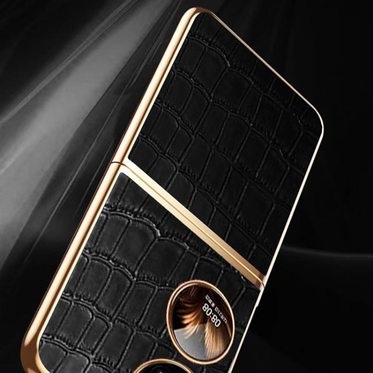 For Huawei P50 Pocket Genuine Leather Crocodile Texture Folding Phone Case(Brown) - Huawei Cases by PMC TechLife | Online Shopping South Africa | PMC TechLife | Buy Now Pay Later Mobicred
