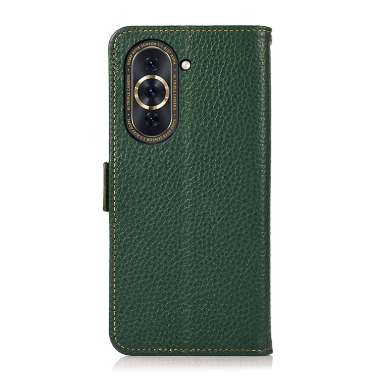 For Huawei Nova 10 Pro KHAZNEH Side-Magnetic Litchi Genuine Leather RFID Phone Case(Green) - Huawei Cases by PMC TechLife | Online Shopping South Africa | PMC TechLife | Buy Now Pay Later Mobicred