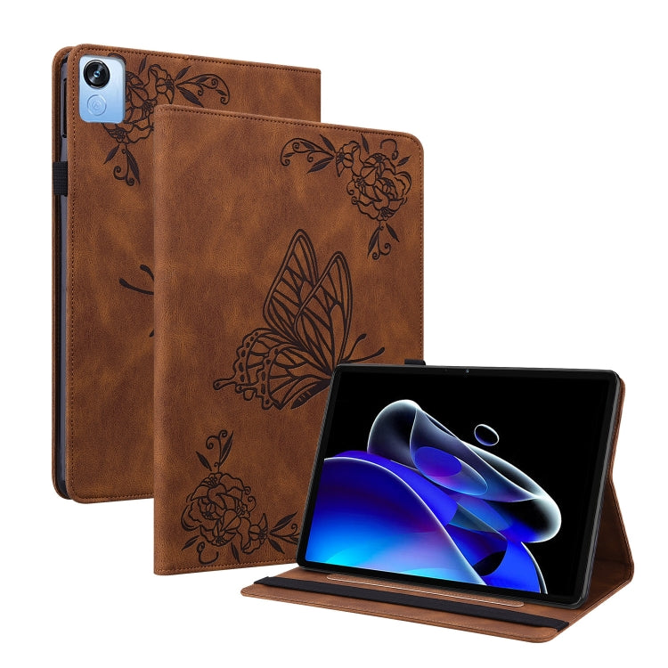 For Realme Pad X Butterfly Flower Embossed Leather Tablet Case(Brown) - Realme by PMC TechLife | Online Shopping South Africa | PMC TechLife | Buy Now Pay Later Mobicred