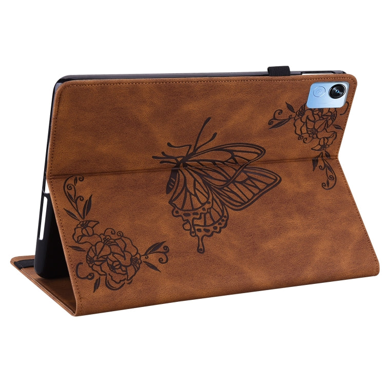 For Realme Pad X Butterfly Flower Embossed Leather Tablet Case(Brown) - Realme by PMC TechLife | Online Shopping South Africa | PMC TechLife | Buy Now Pay Later Mobicred