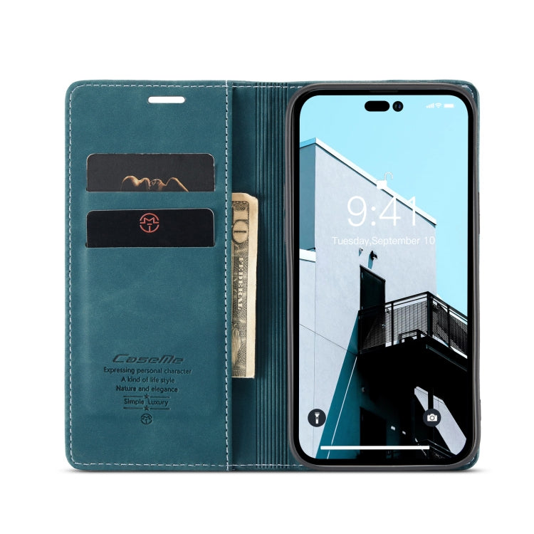 For iPhone 14 Pro CaseMe-013 Multifunctional Retro Frosted Leather Phone Case(Blue) - free shipping - PMC Jewellery - Order now!