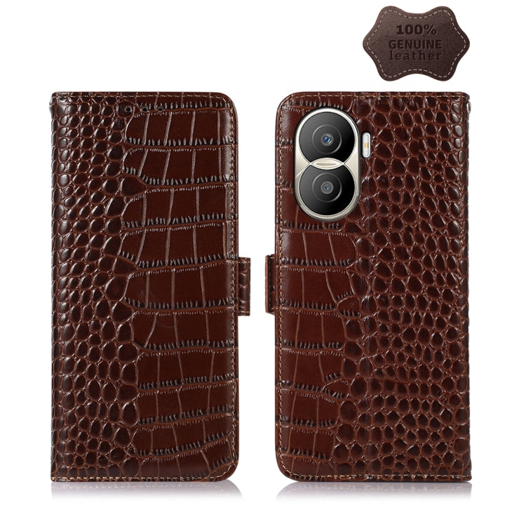 For Honor X40i Crocodile Top Layer Cowhide Leather Phone Case(Brown) - Honor Cases by PMC TechLife | Online Shopping South Africa | PMC TechLife | Buy Now Pay Later Mobicred