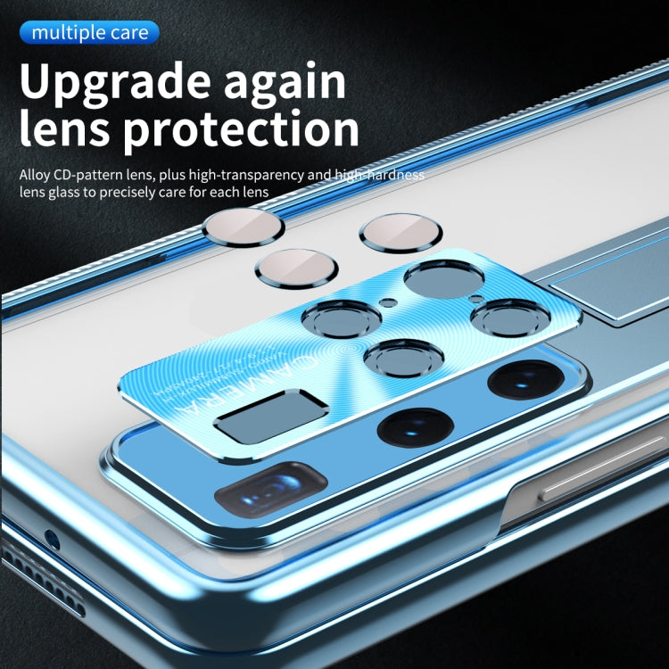 For Huawei Mate X2 Magnetic Hinges Plating Phone Case with Holder(Blue) - Huawei Cases by PMC TechLife | Online Shopping South Africa | PMC TechLife | Buy Now Pay Later Mobicred