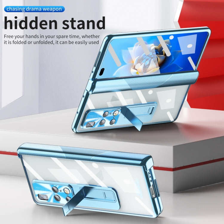 For Huawei Mate X2 Magnetic Hinges Plating Phone Case with Holder(Blue) - Huawei Cases by PMC TechLife | Online Shopping South Africa | PMC TechLife | Buy Now Pay Later Mobicred
