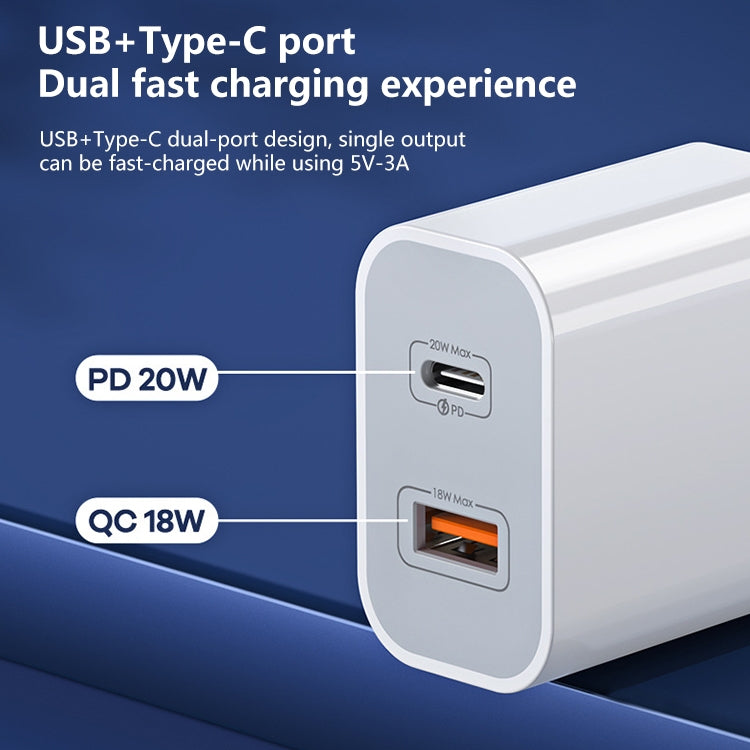 REMAX RP-U68 20W USB+USB-C/Type-C Dual Interface Fast Charger Set, Specification:CN Plug(White) - free shipping - PMC Jewellery - Order now!