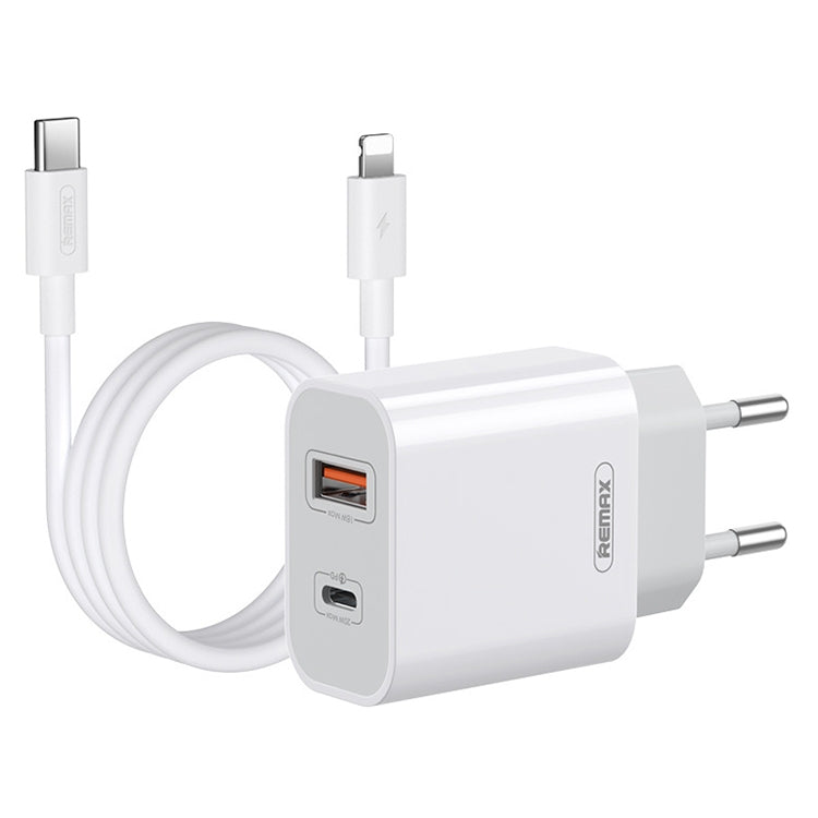 REMAX RP-U68 20W USB+USB-C/Type-C Dual Interface Fast Charger Set, Specification:EU Plug(White) - free shipping - PMC Jewellery - Order now!