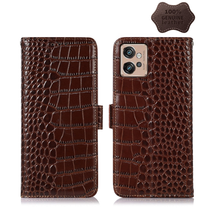 For Motorola Moto G32 Crocodile Top Layer Cowhide Leather Phone Case(Brown) - Motorola Cases by PMC TechLife | Online Shopping South Africa | PMC TechLife | Buy Now Pay Later Mobicred
