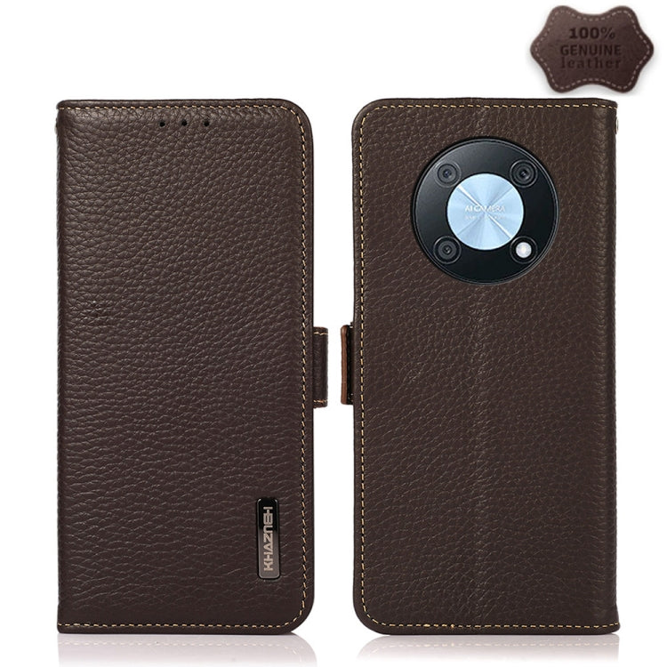 For Huawei nova Y90 / Enjoy 50 Pro KHAZNEH Litchi Texture RFID Genuine Leather Phone Case(Brown) - Huawei Cases by PMC TechLife | Online Shopping South Africa | PMC TechLife | Buy Now Pay Later Mobicred