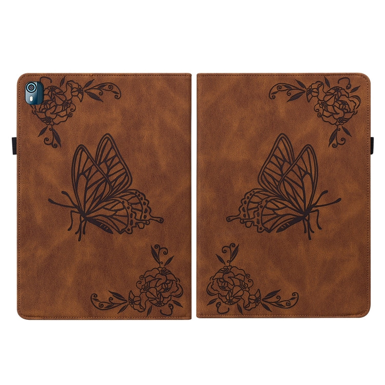 For Nokia T10 Butterfly Flower Embossed Leather Tablet Case(Brown) - Nokia by PMC TechLife | Online Shopping South Africa | PMC TechLife | Buy Now Pay Later Mobicred