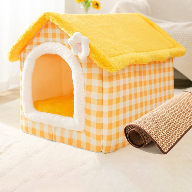 House Type Universal Removable and Washable Pet Dog Cat Bed Pet Supplies, Size:L(Yellow Flower + Mat) - Beds by PMC TechLife | Online Shopping South Africa | PMC TechLife | Buy Now Pay Later Mobicred