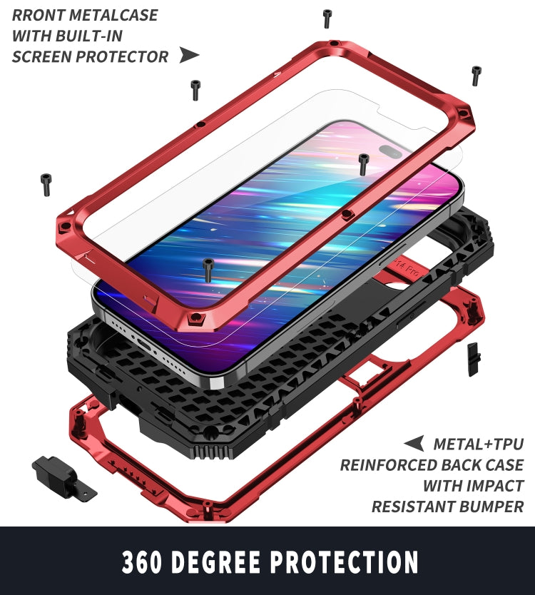 For iPhone 14 Pro R-JUST Shockproof Waterproof Dust-proof Case with Holder(Red) - free shipping - PMC TechLife - Order now!