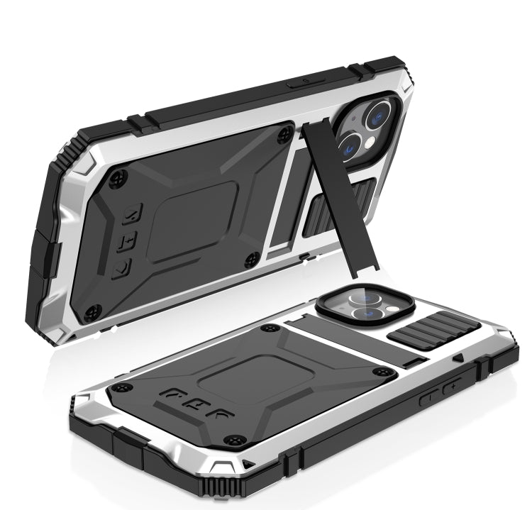 For iPhone 14 R-JUST Shockproof Waterproof Dust-proof Case with Holder (Silver) - free shipping - PMC TechLife - Order now!