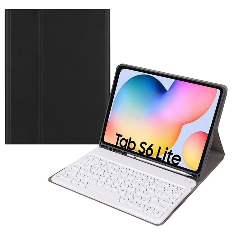 Round Cap Bluetooth Keyboard Leather Case with Pen Slot, without Touchpad For Samsung Galaxy Tab S7(Black+White Keyboard) - free shipping - PMC TechLife - Order now!