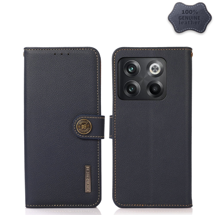 For OnePlus 10T/Ace Pro KHAZNEH Custer Texture RFID Genuine Leather Phone Case(Blue) - OnePlus Cases by PMC TechLife | Online Shopping South Africa | PMC TechLife | Buy Now Pay Later Mobicred