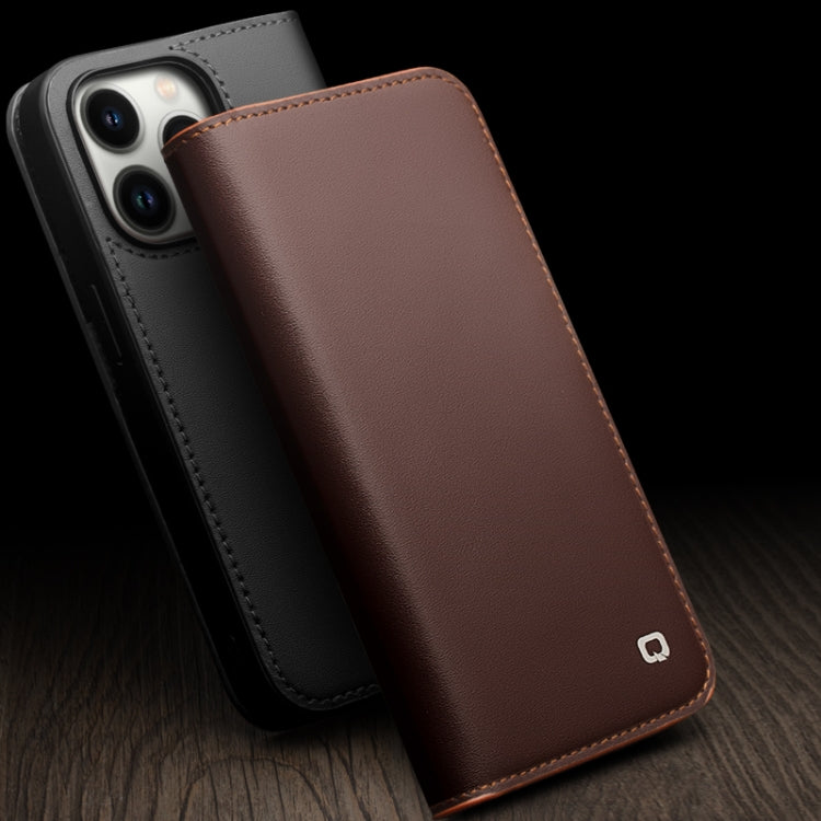 For iPhone 14 Pro Max QIALINO Business Horizontal Flip PU Phone Case (Brown) - free shipping - PMC TechLife - Order now!