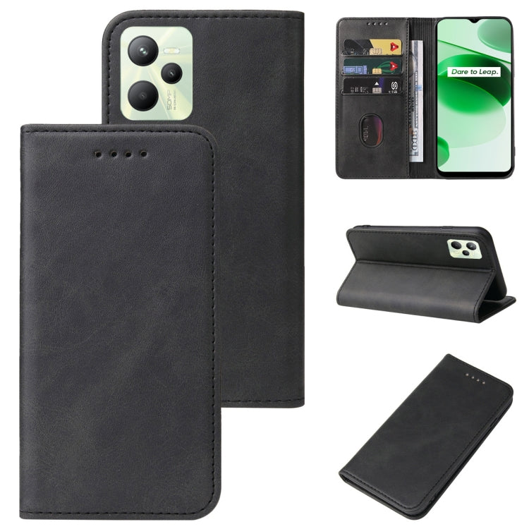 For Realme C35 Magnetic Closure Leather Phone Case(Black) - free shipping - PMC TechLife - Order now!