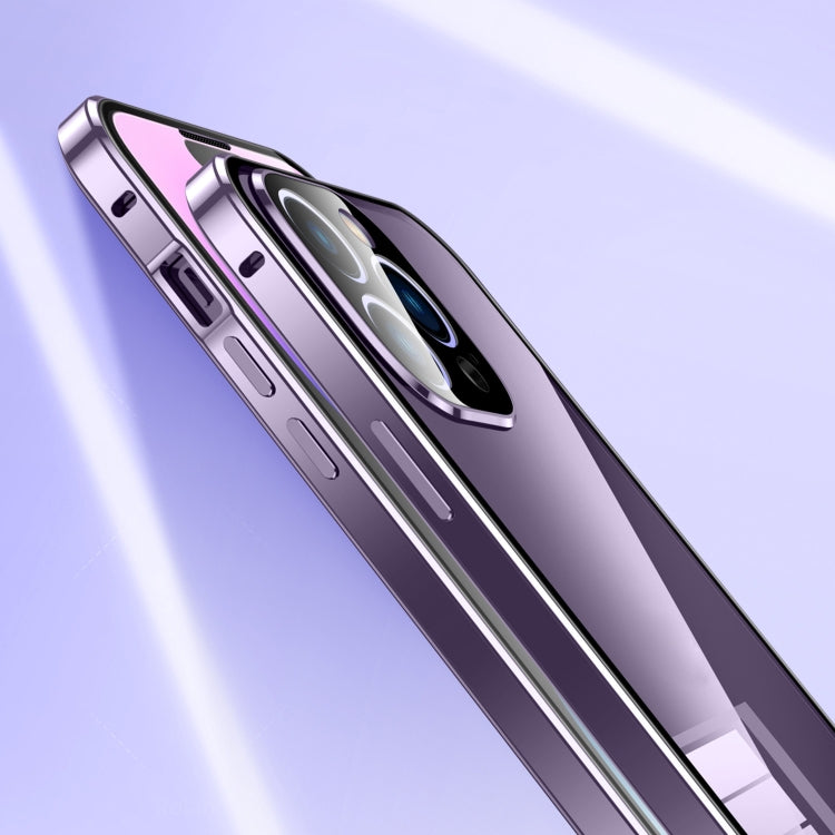 For iPhone 14 Magnetic Double-buckle HD Tempered Glass Phone Case (Purple) - iPhone 14 Cases by PMC TechLife | Online Shopping South Africa | PMC TechLife | Buy Now Pay Later Mobicred